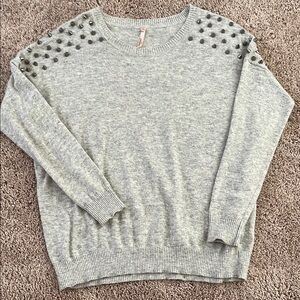 SWEEIE Paris Kashmir Gray Crew Neck SweateR with Studded Shoulders
